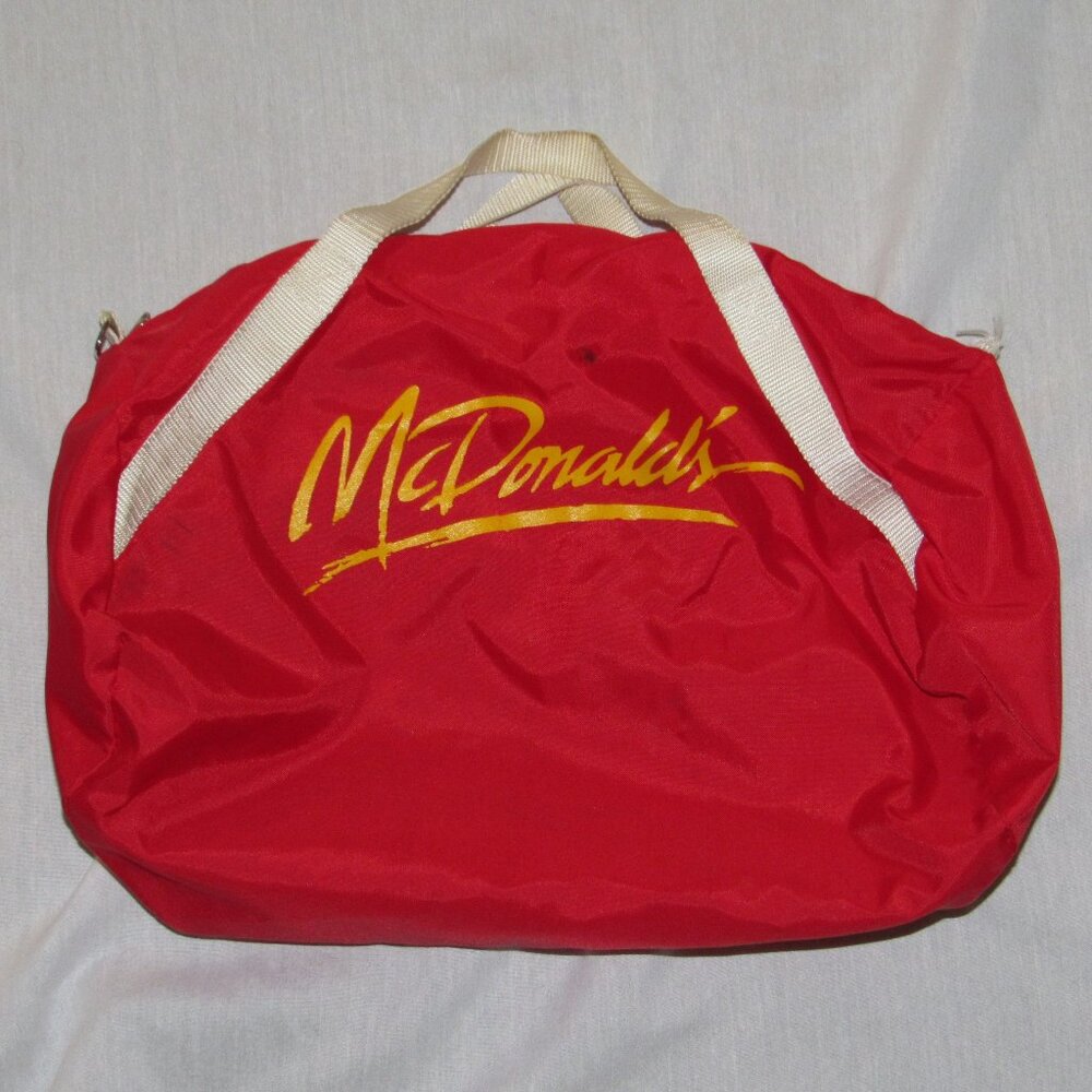 Vintage McDonald's Red Yellow Lettering Zip Top Small Duffel Bag Gym Travel Fun - Picture 1 of 5